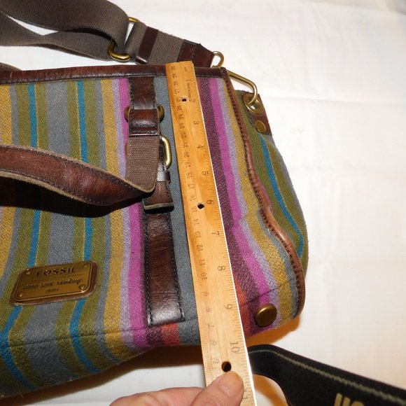 Fossil Striped Wool & Leather Crossbody Handbag Purse - Picture 10 of 13